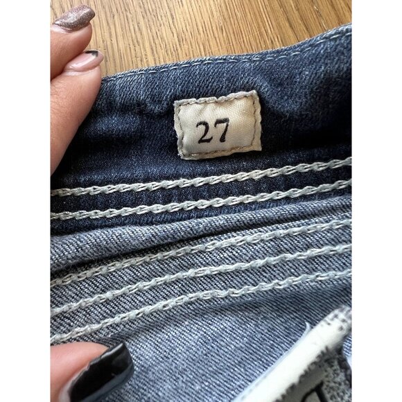 BKE STELLA Denim Blue Jeans Women's Size 27 24" CROP 3" Single Cuff Preppy Party - Picture 4 of 16